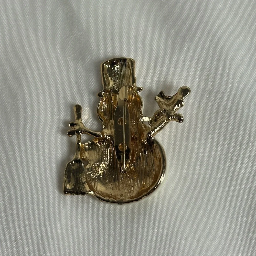 Festive Snowman Brooch with Gold Accents - Picture 2 of 3